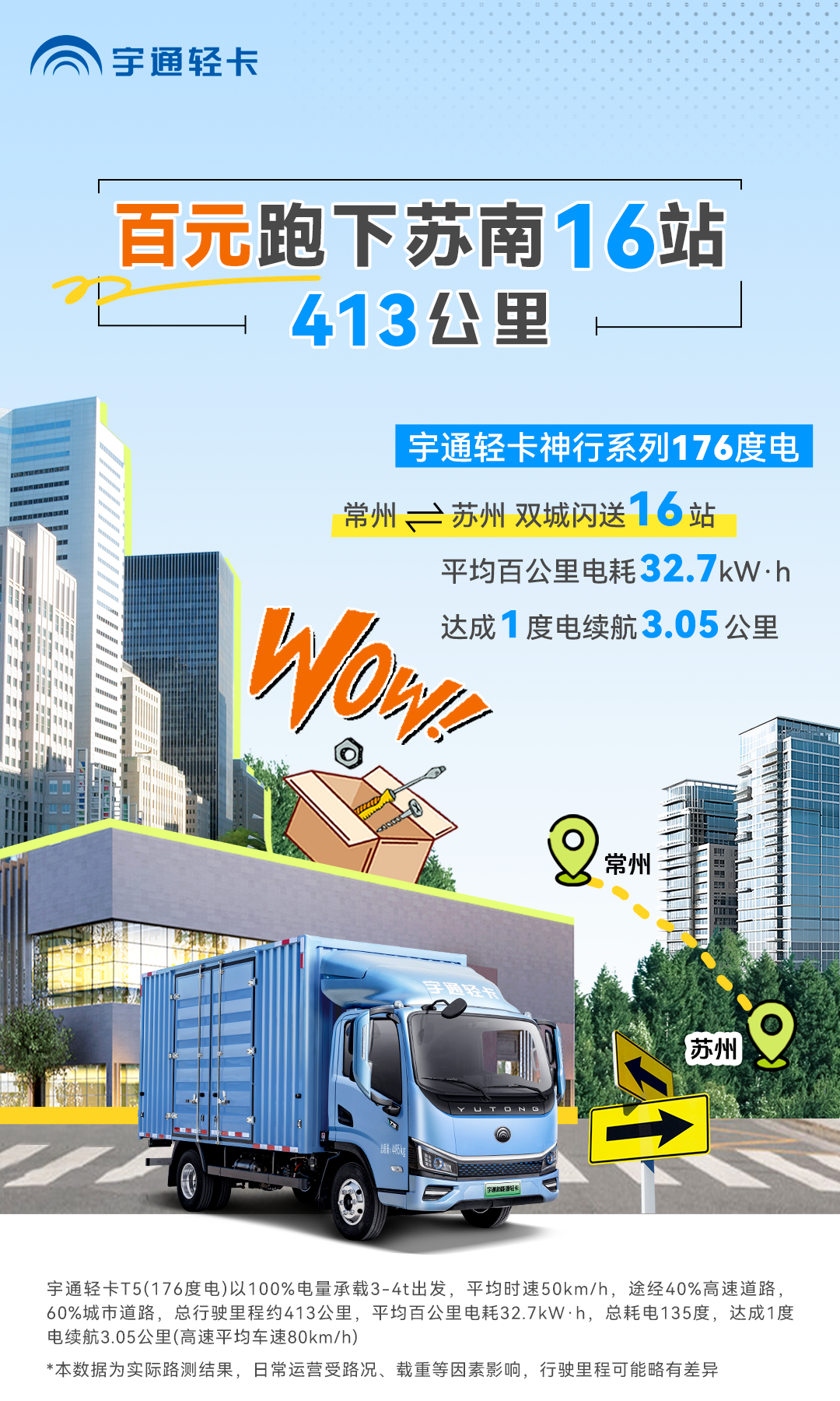 一次满电跑下苏南16站，只有这辆轻卡能做到413公里仅需百元！